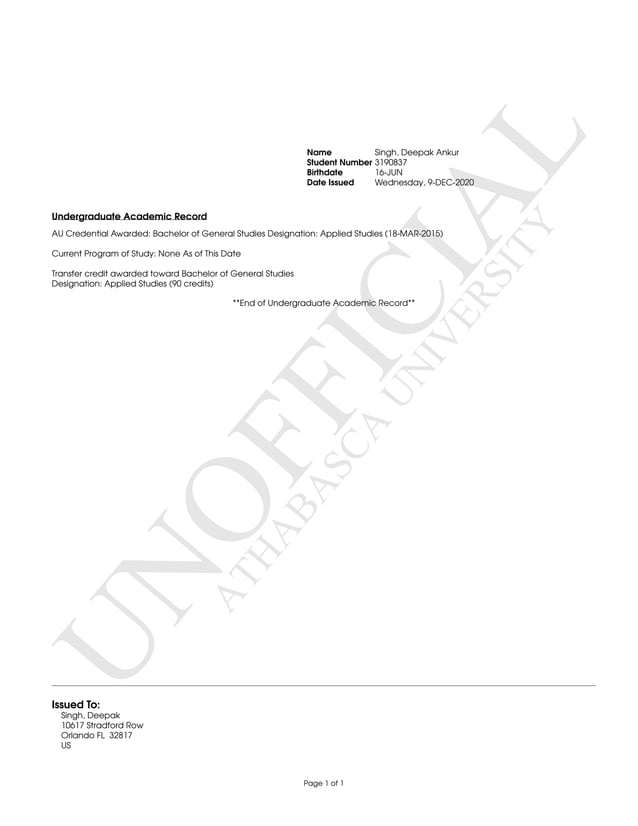 Athabasca University Bachelor of General Studies (Applied Studies ...