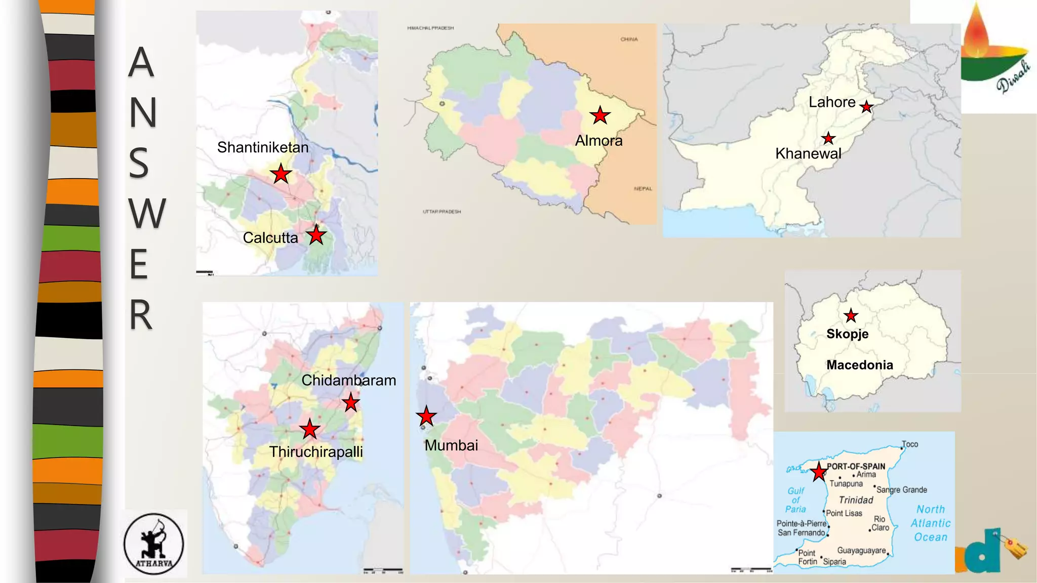 © Atharva, IIM Kozhikode 11/10/2015
A
N
S
W
E
R Skopje
Macedonia
Shantiniketan
Calcutta
Chidambaram
Thiruchirapalli Mumbai
Almora
Khanewal
Lahore
 