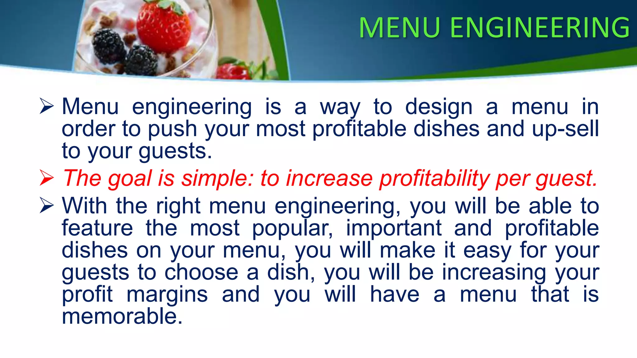 FACTORS AFFECTING MENU DESIGN AND PLANNING | PPTX