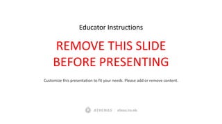 REMOVE THIS SLIDE
BEFORE PRESENTING
Customize this presentation to fit your needs. Please add or remove content.
Educator Instructions
 