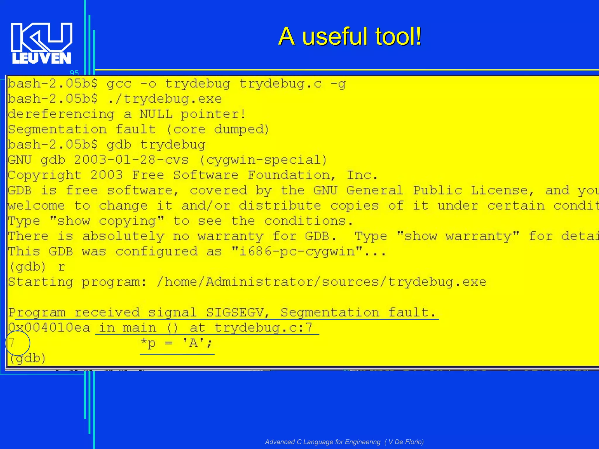 95
Advanced C Language for Engineering ( V De Florio)
A useful tool!A useful tool!
 