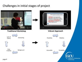 Challenges in initial stages of project page  Vidcast Approach Traditional Workshop 