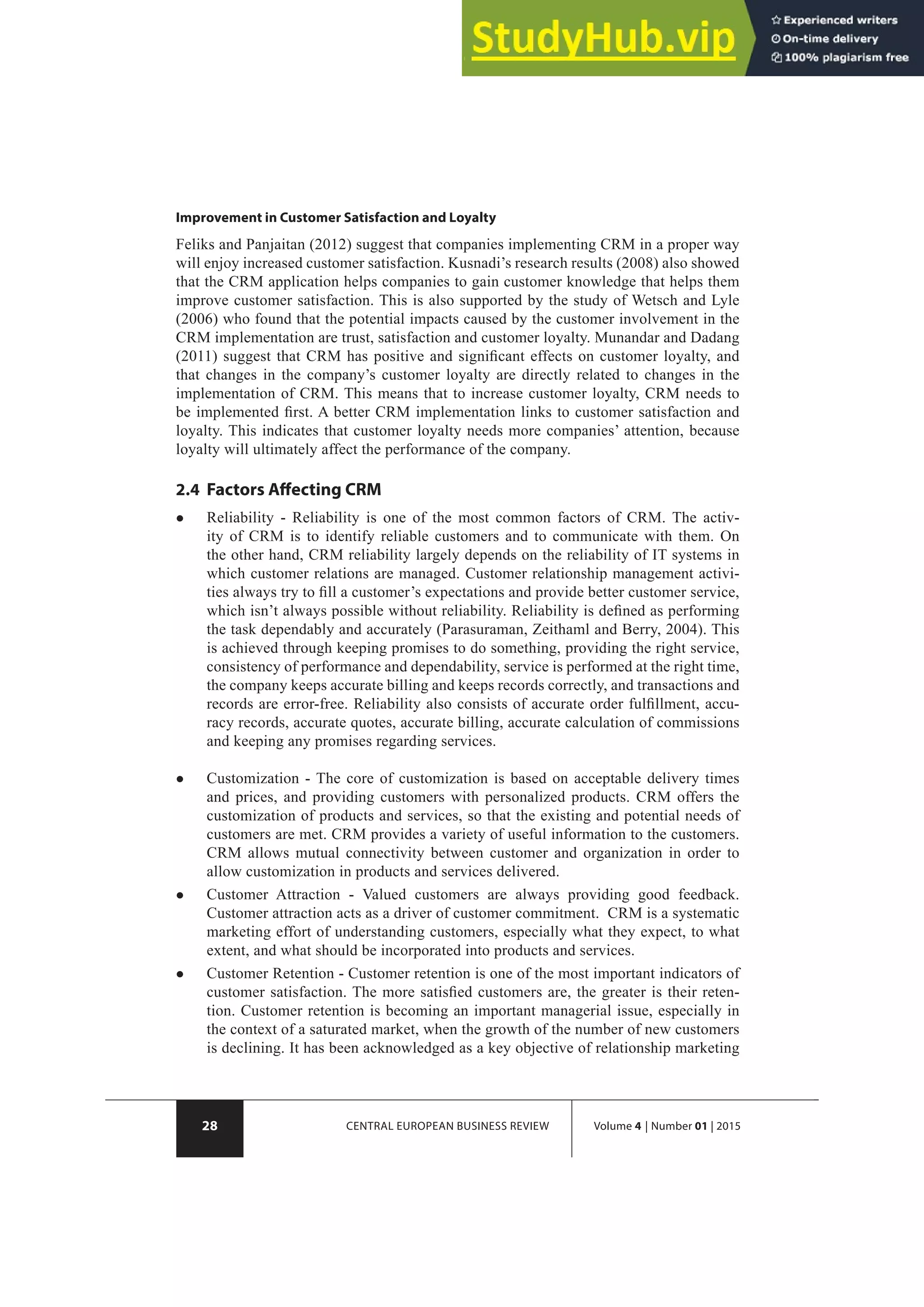 A THEORETICAL REVIEW OF CRM EFFECTS ON CUSTOMER SATISFACTION AND ...