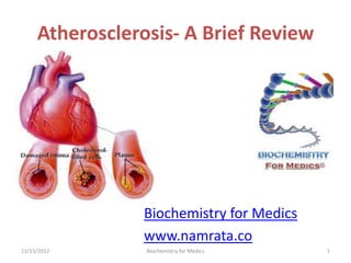 Atherosclerosis- A Brief Review




                Biochemistry for Medics
                www.namrata.co
11/15/2012       Biochemistry for Medics   1
 