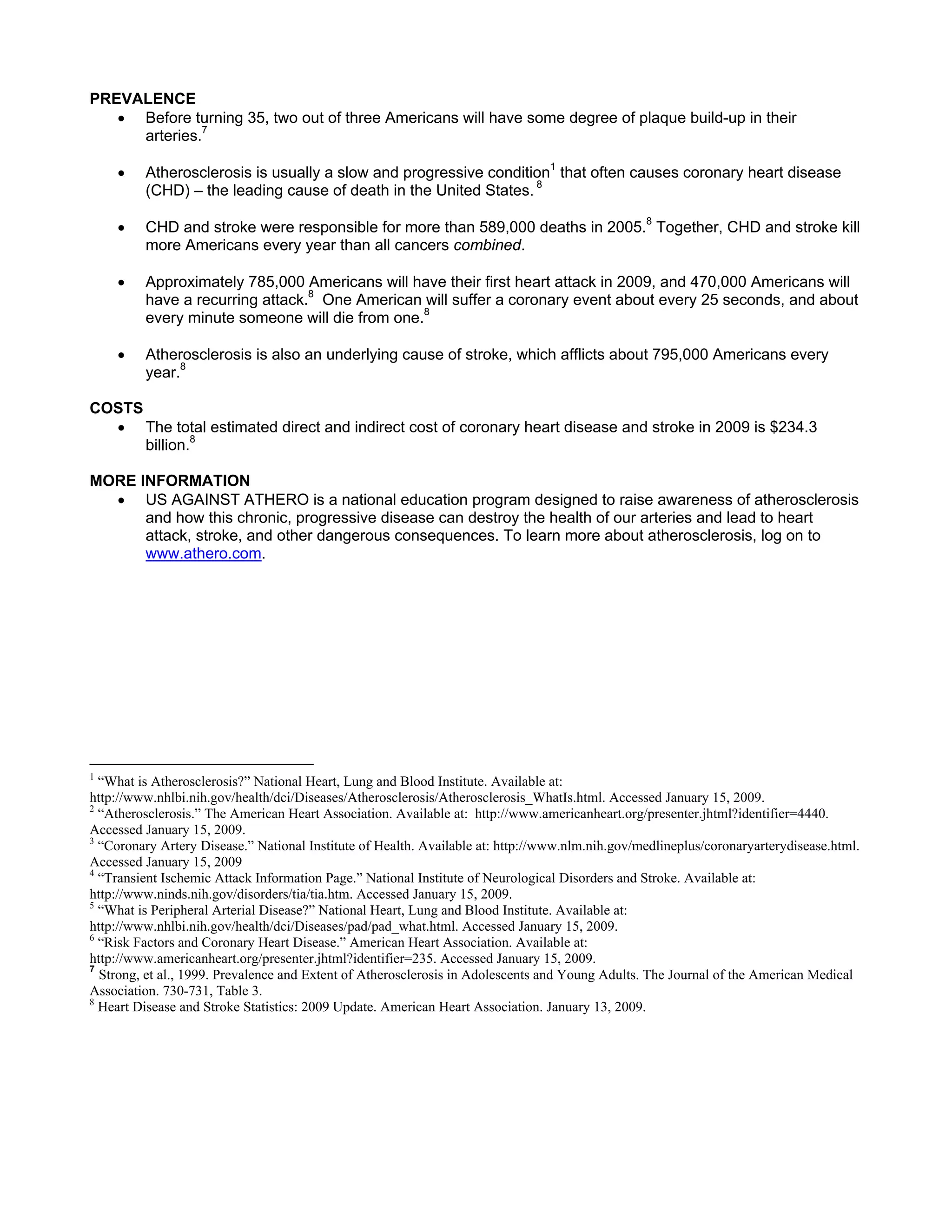 Atherosclerosis Fact Sheet 4 09