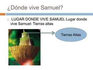 ¿Dónde vive Samuel?


LUGAR DONDE VIVE SAMUEL Lugar donde
vive Samuel: Tierras altas
Tierras Altas

 