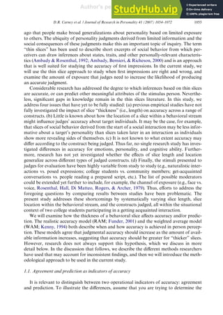 A Thin Slice Perspective On The Accuracy Of First Impressions | PDF