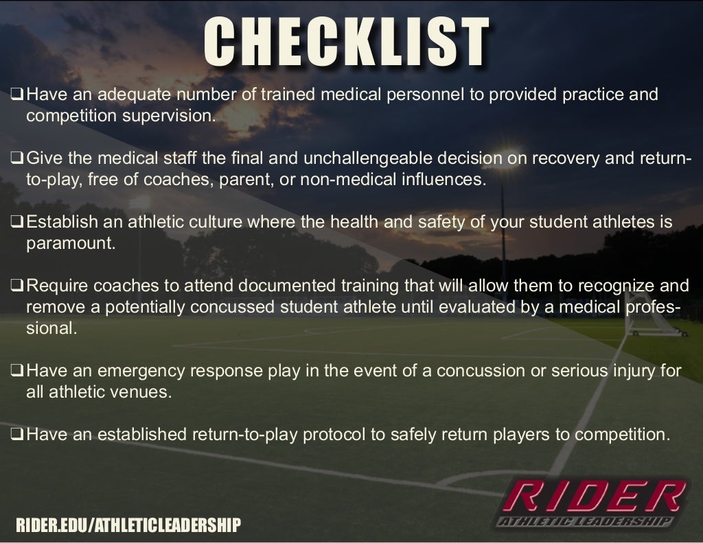 Rider Athletic Leadership Develop a Concussion Protocol