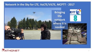 Network in the Sky for LTE, VoLTE/ViLTE, MCPTT - 2017
7
Bringing
the
network
where it is
needed
 