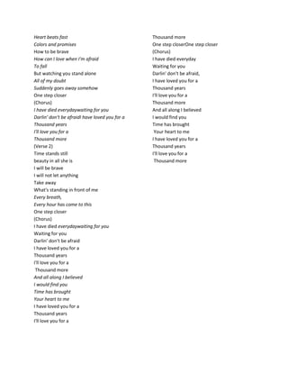 A thousand years | DOCX | Contemporary Hits/Pop/Top 40 | Music