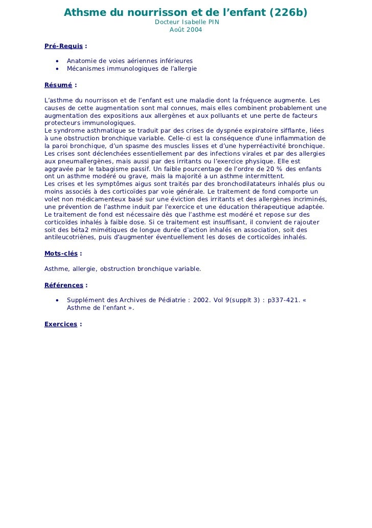 Athsme Du Nourrisson Et De L Enfant