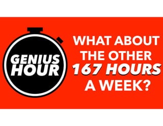 167 HOURS
WHAT ABOUT
THE OTHER
167 HOURS
A WEEK?
GENIUS
HOUR
 