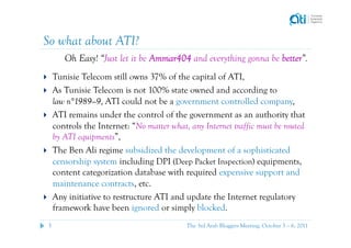 So what about ATI?
            Oh Easy! “Just let it be Ammar404 and everything gonna be better”.
        Tunisie Telecom...