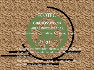 ECOTEC GRADOS: 8º - 9º  AREAS INVOLUCRADAS: C. naturales, Informática, Artística, Español Logros ,[object Object],[object Object]