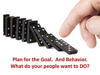 Plan for the Goal. And Behavior.
What do your people want to DO?
 