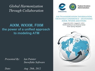 Global Harmonization
    Through Collaboration



     AIXM, WXXM, FIXM
the power of a unified approach
       to modeling ATM




 Presented By:   Ian Painter
                 Snowflake Software

 Date:           Aug 28th, 2012
 