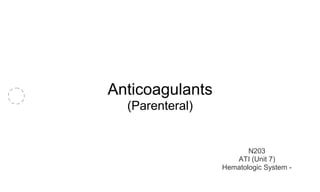 Anticoagulants 
(Parenteral) 
N203 
ATI (Unit 7) 
Hematologic System - 
 