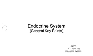Endocrine System 
(General Key Points) 
N203 
ATI (Unit 11) 
Endocrine System - 
 