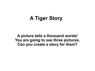 A Tiger Story
A picture tells a thousand words!
You are going to see three pictures.
Can you create a story for them?
 