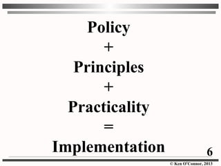 © Ken O’Connor, 2013
Policy
+
Principles
+
Practicality
=
Implementation 6
 