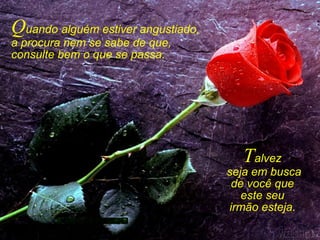 Quando alguém estiver angustiado,
a procura nem se sabe de que,
consulte bem o que se passa.
Talvez
seja em busca
de você que
este seu
irmão esteja.
 