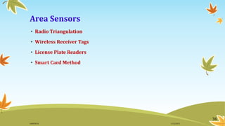 Area Sensors
• Radio Triangulation
• Wireless Receiver Tags
• License Plate Readers
• Smart Card Method
36
11/2/2015GANESH SJ
 