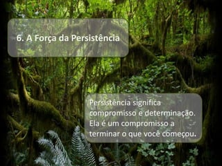 6. A Força da PersistênciaPersistência significa compromisso e determinação. Ela é um compromisso a terminar o que você começou.