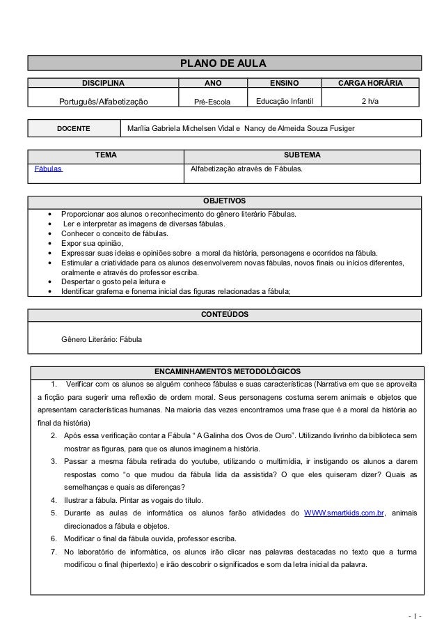 Plano de aula para pré 1 Plano de aula para pré 1
