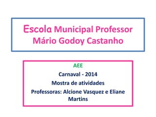 Escola Municipal Professor
Mário Godoy Castanho
AEE
Carnaval - 2014
Mostra de atividades
Professoras: Alcione Vasquez e Eliane
Martins
 