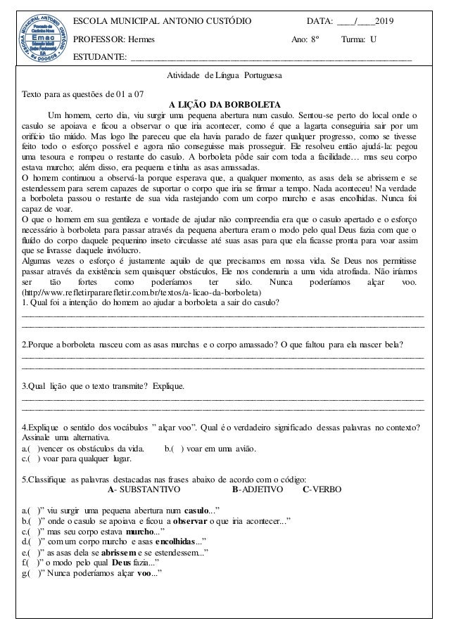 Atividade 8º E 9 Ano