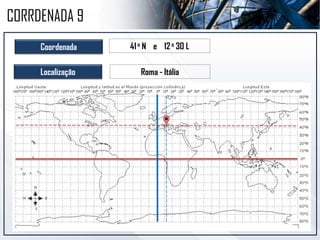 Coordenada 41o N e 12o 30 L
Localização Roma - Itália
CORRDENADA 9
 