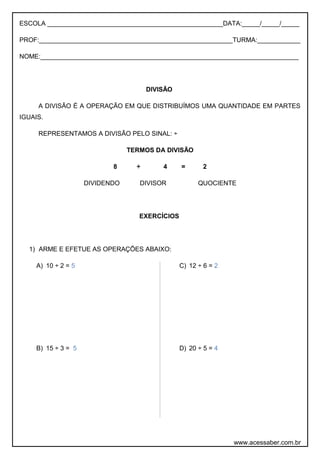 1 - Termos Das 4 Operações - Exercícios, PDF, Divisão (Matemática)