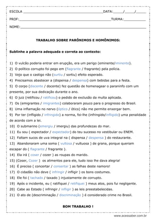 HOMONIMOS e Paronimos, PDF, Escrita