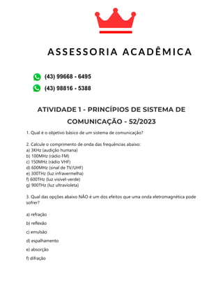 ATIVIDADE 1 - PRINCÍPIOS DE SISTEMA DE COMUNICAÇÃO - 52 2023.pdf