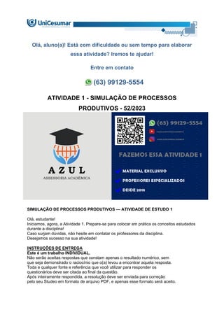 ATIVIDADE 1 - SIMULAÇÃO DE PROCESSOS PRODUTIVOS - 52 2023