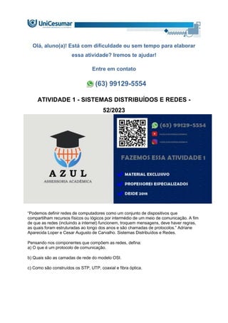 ATIVIDADE 1 - SISTEMAS DISTRIBUÍDOS E REDES - 52-2023