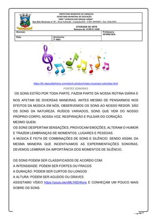 Atividade de Arte- 6 ano- A música, o ritmo e a melodia worksheet