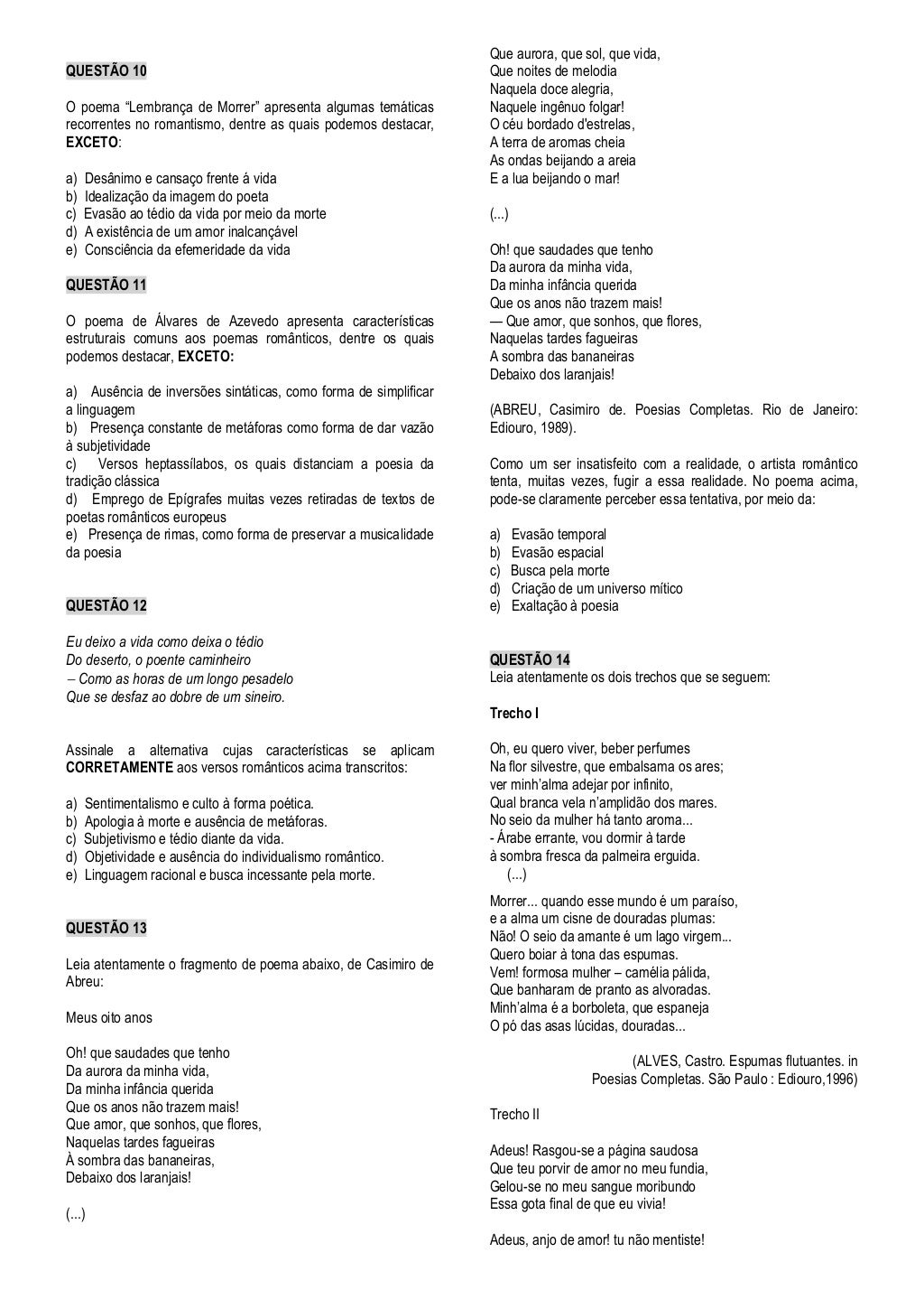 Exercício Sobre O Romantismo - FDPLEARN