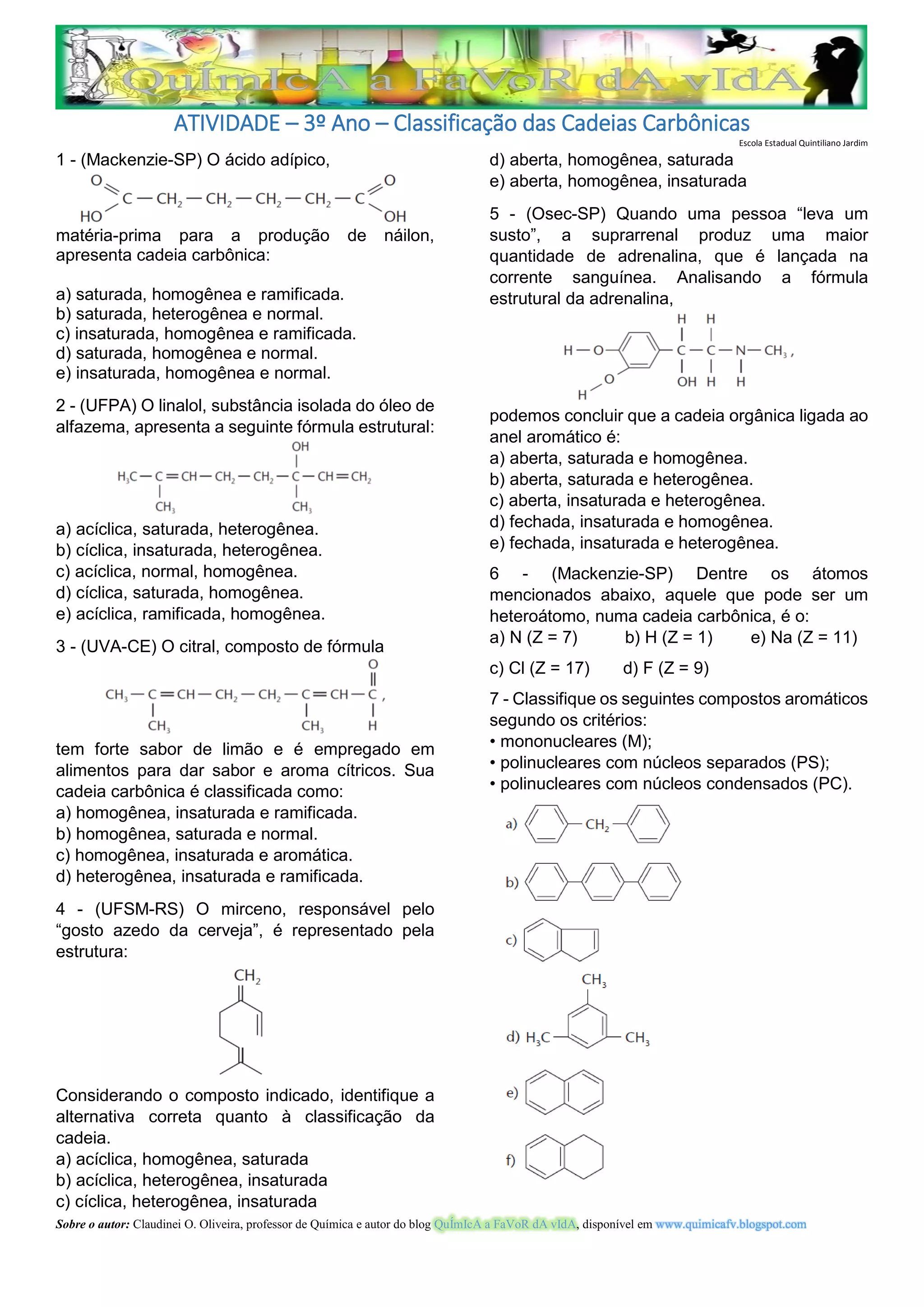 Classificação De Cadeias Carbonicas Exercicios - BINKEDU