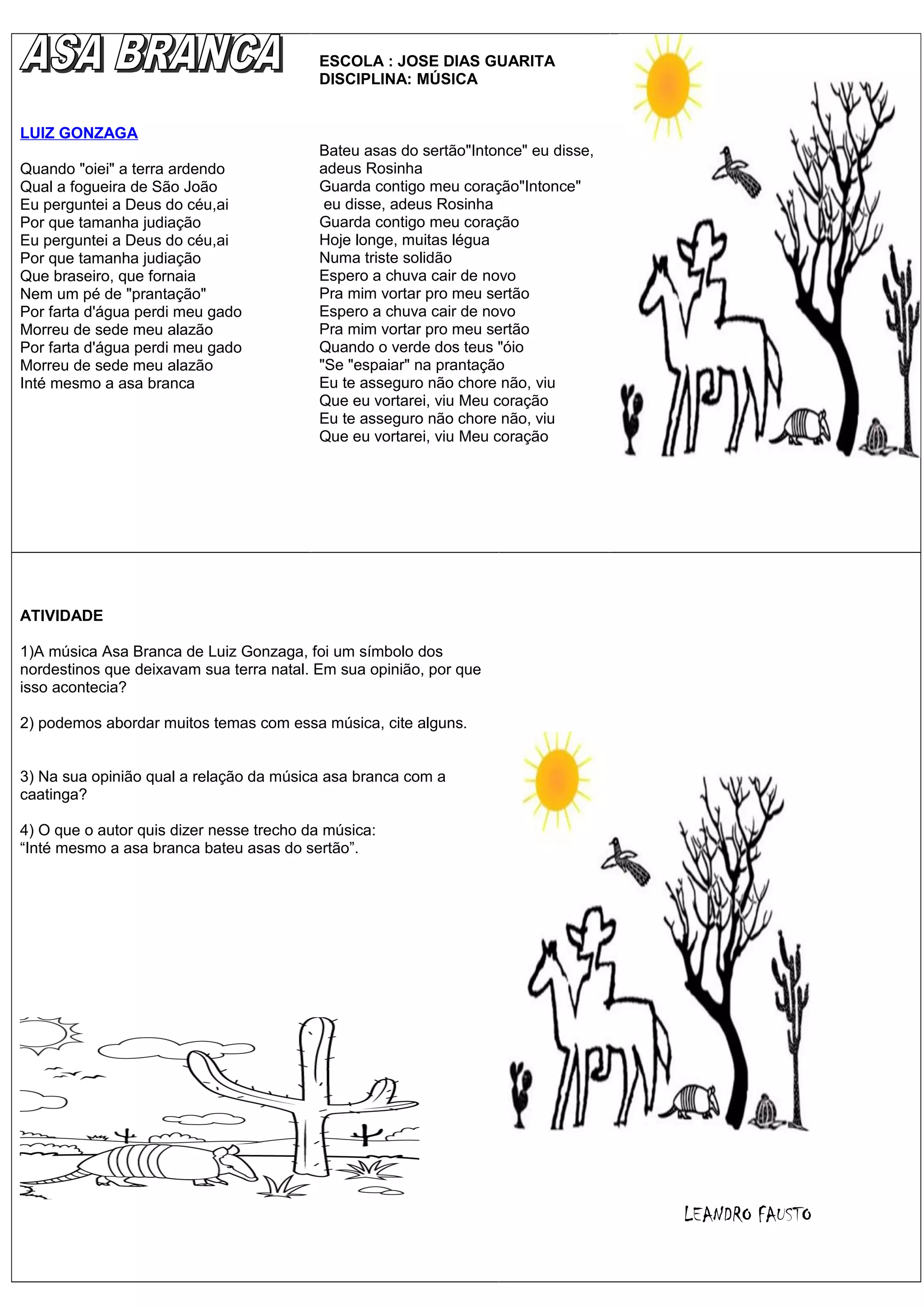 Atividades Com A Musica Asa Branca Para Educação Infantil - FDPLEARN