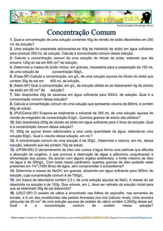 Atividade concentração comum | PDF