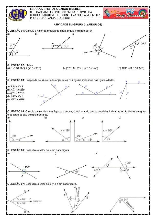 Ângulos Complementares E Suplementares Exercícios