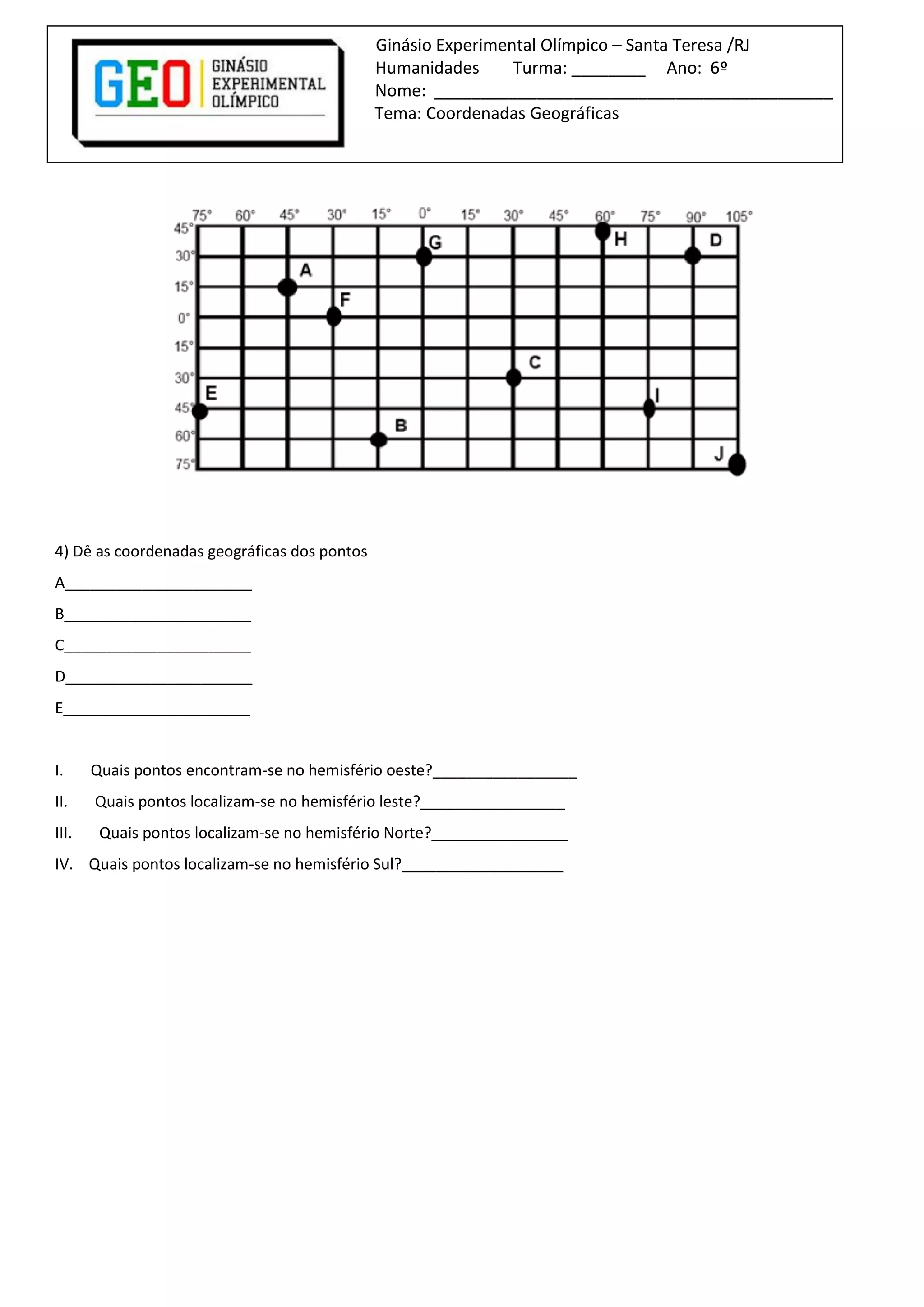 Geografia - Exercícios sobre Coordenadas Geográficas | PDF