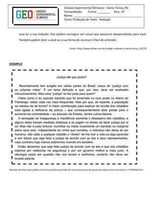 REDAÇÃO - ESTE BICHO-PAPÃO: SUGESTÕES PARA REDAÇÃO - REDAÇÃO 6