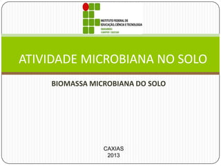 ATIVIDADE MICROBIANA NO SOLO
BIOMASSA MICROBIANA DO SOLO

CAXIAS
2013

 