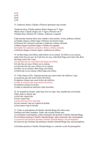 RACIOCÍNIO LOGICO - ATIVIDADES