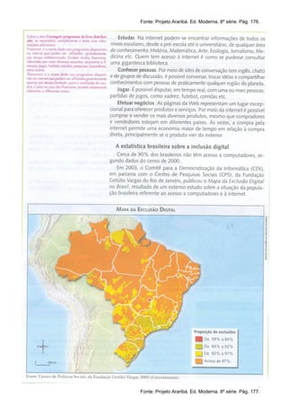 Fonte: Projeto Araribá. Ed. Moderna. 8º série. Pág. 176.
.
Fonte: Projeto Araribá. Ed. Moderna. 8º série. Pág. 177.
 
