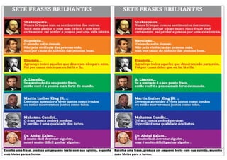 Escolha uma frase, produza um pequeno texto com sua opinião, exponha
suas ideias para a turma.

Escolha uma frase, produza um pequeno texto com sua opinião, exponha
suas ideias para a turma.

 