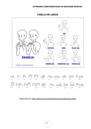 ATIVIDADES COMPLEMENTARES DA EDUCAÇÃO ESPECIAL
106
FAMÍLIA EM LIBRAS
Disponível em: http://www.ces.org.br/site/vamos-aprender-libras.aspx
 