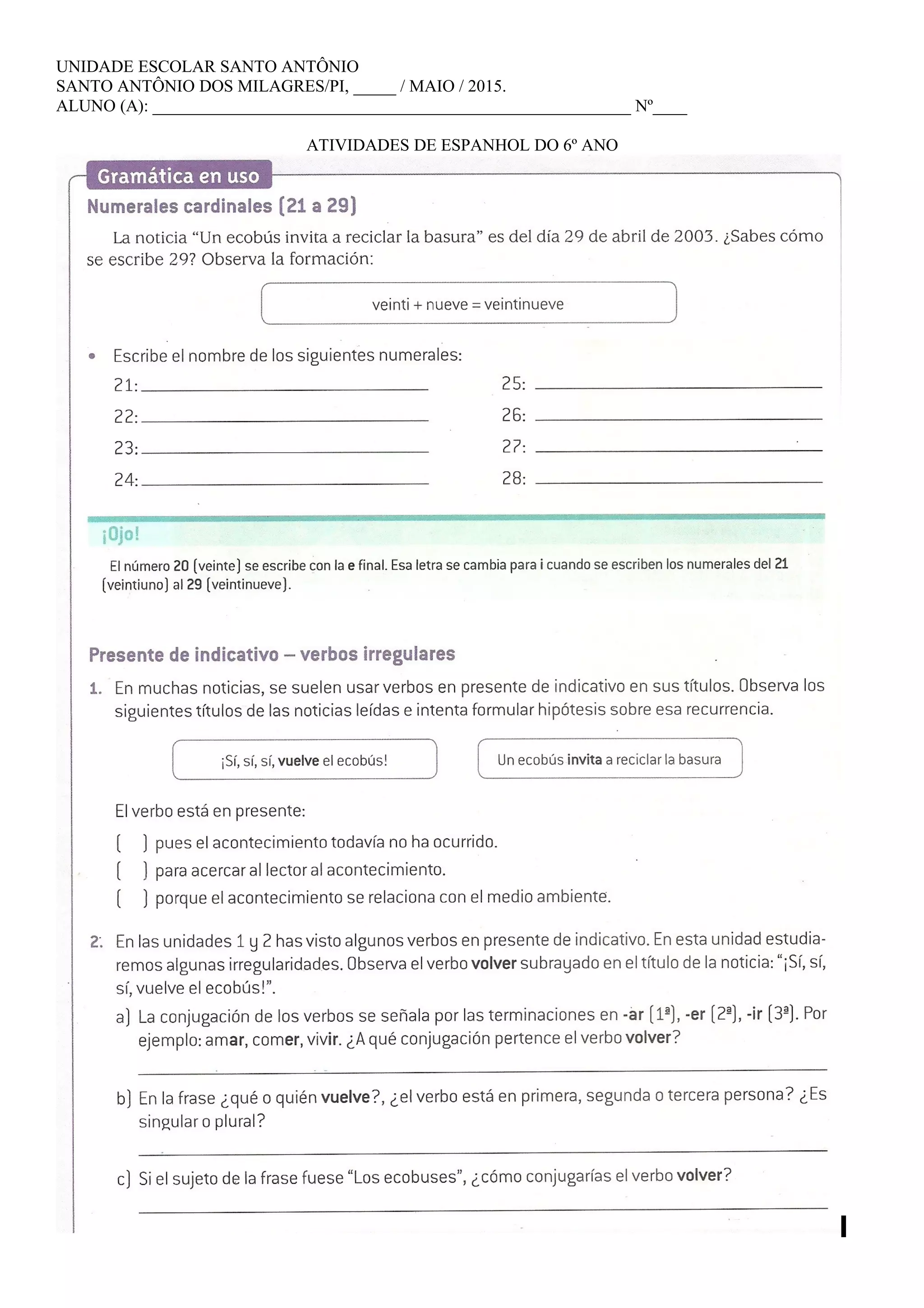 ATIVIDADES DE ESPANHOL | DOC